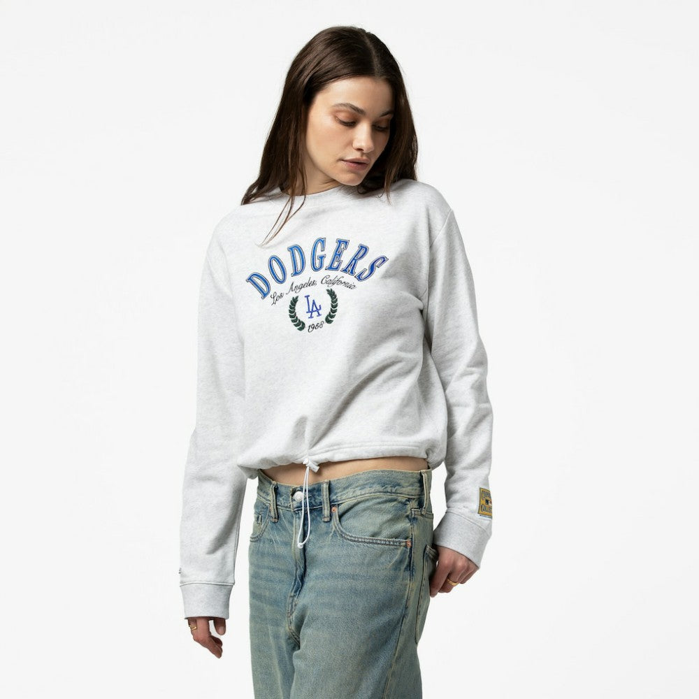 Los Angeles Dodgers Mitchell & Ness Women's Cropped Toggle Pullover Sweatshirt - Heather Gray - Mitchell & Ness Lifestyle