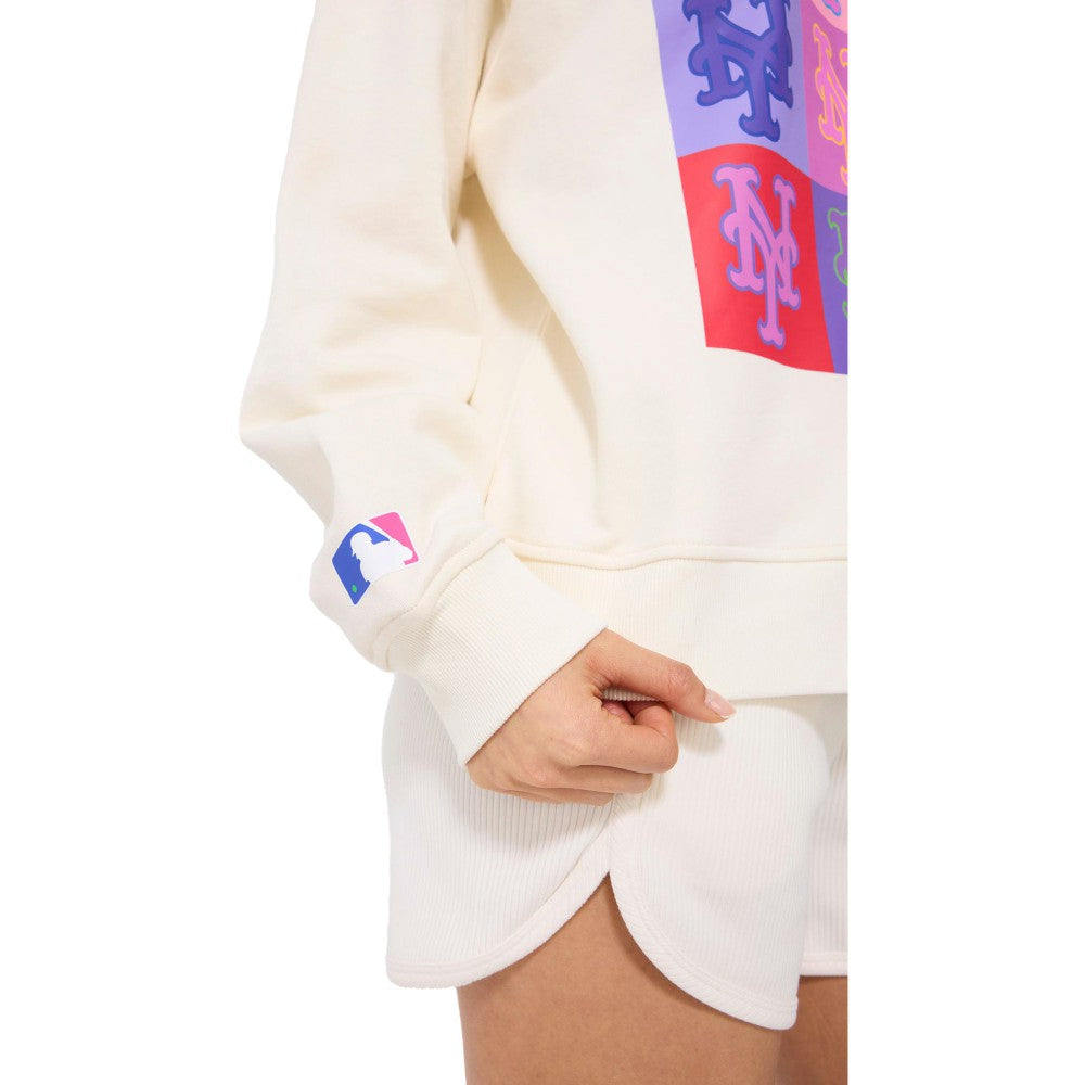 New York Mets Terez Women's Technicolor  Oversized Pullover Sweatshirt - Cream - MLB Online