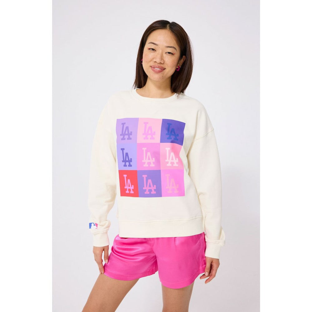 Los Angeles Dodgers Terez Women's Technicolor  Oversized Pullover Sweatshirt - Cream - MLB Online