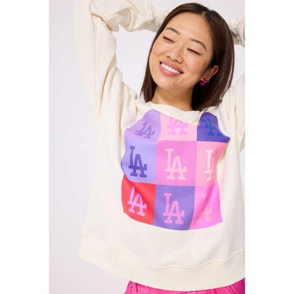 Los Angeles Dodgers Terez Women's Technicolor  Oversized Pullover Sweatshirt - Cream - MLB Online