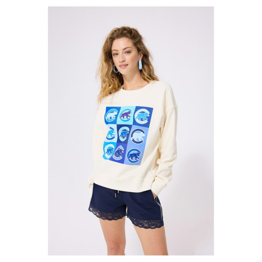 Chicago Cubs Terez Women's Technicolor  Oversized Pullover Sweatshirt - Cream - MLB Online