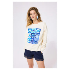 Chicago Cubs Terez Women's Technicolor  Oversized Pullover Sweatshirt - Cream - MLB Online