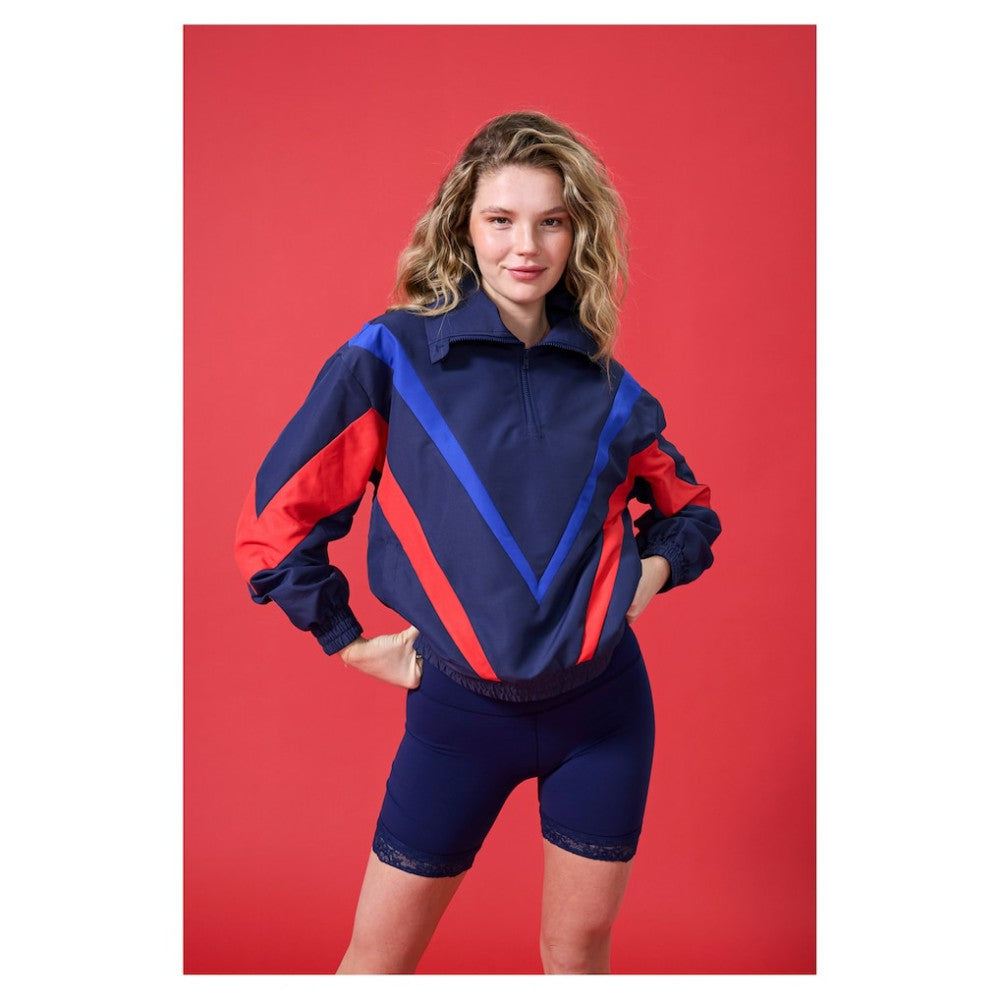 Philadelphia Phillies Terez Women's Ripstop Chevron Quarter-Zip Pullover - Navy - MLB on Sale
