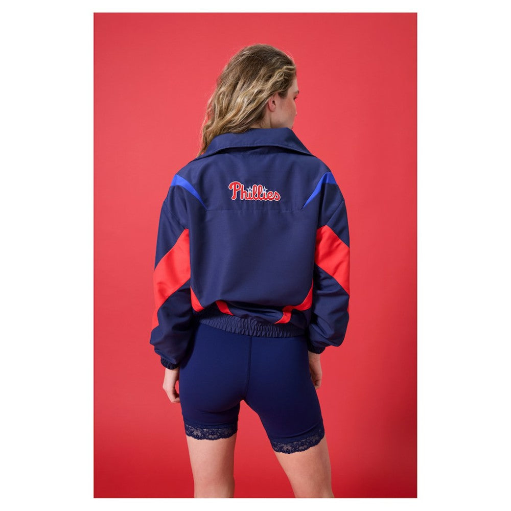 Philadelphia Phillies Terez Women's Ripstop Chevron Quarter-Zip Pullover - Navy - MLB on Sale