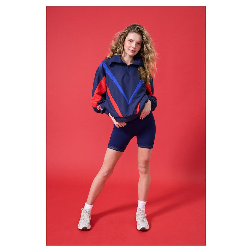 Philadelphia Phillies Terez Women's Ripstop Chevron Quarter-Zip Pullover - Navy - MLB on Sale