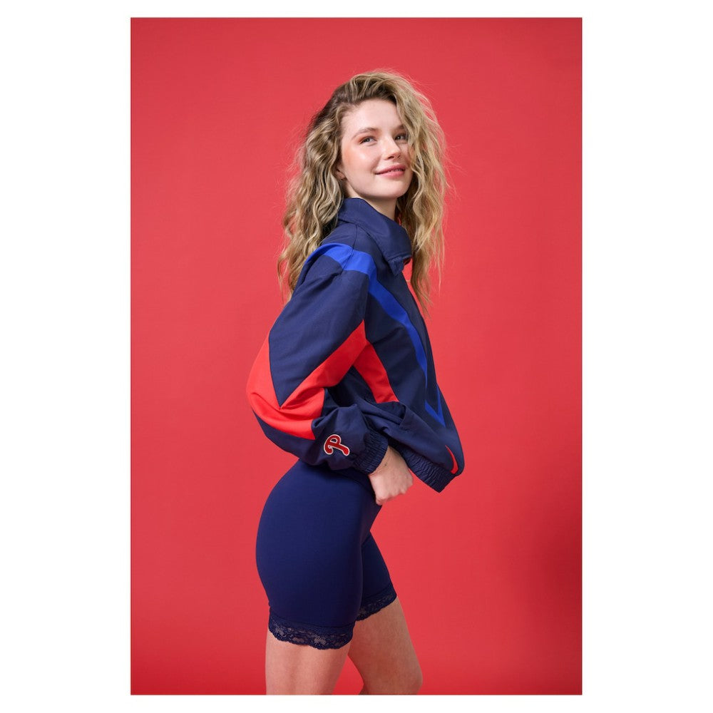 Philadelphia Phillies Terez Women's Ripstop Chevron Quarter-Zip Pullover - Navy - MLB on Sale