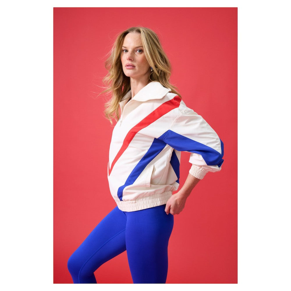 Chicago Cubs Terez Women's Ripstop Chevron Quarter-Zip Pullover - Cream - MLB Lifestyle