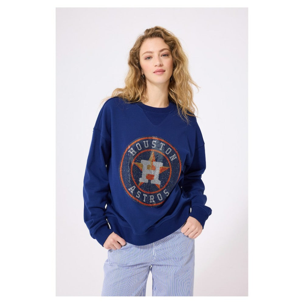 Houston Astros Terez Women's Oversized Gemstone Logo Sweatshirt - Navy - MLB Online