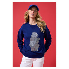 Chicago Cubs Terez Women's Oversized Gemstone Logo Sweatshirt - Navy - MLB on Sale