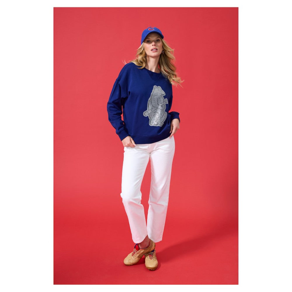 Chicago Cubs Terez Women's Oversized Gemstone Logo Sweatshirt - Navy - MLB on Sale