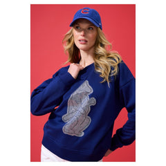 Chicago Cubs Terez Women's Oversized Gemstone Logo Sweatshirt - Navy - MLB on Sale