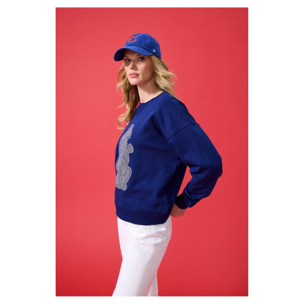 Chicago Cubs Terez Women's Oversized Gemstone Logo Sweatshirt - Navy - MLB on Sale