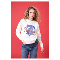 Philadelphia Phillies Terez Women's Oversized Gemstone Logo Sweatshirt - Cream - MLB Lifestyle