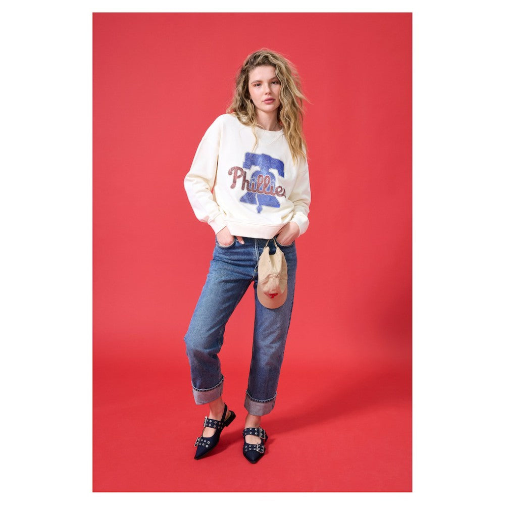 Philadelphia Phillies Terez Women's Oversized Gemstone Logo Sweatshirt - Cream - MLB Lifestyle