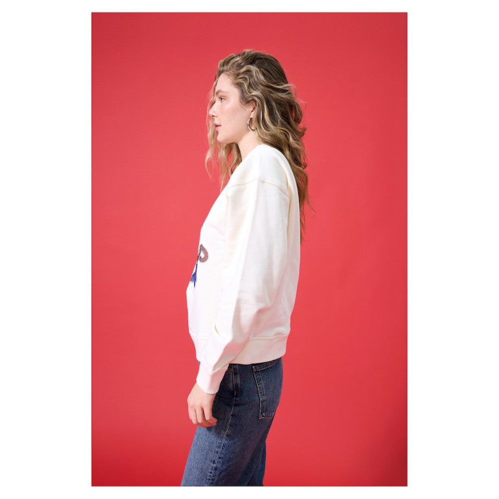 Philadelphia Phillies Terez Women's Oversized Gemstone Logo Sweatshirt - Cream - MLB Lifestyle