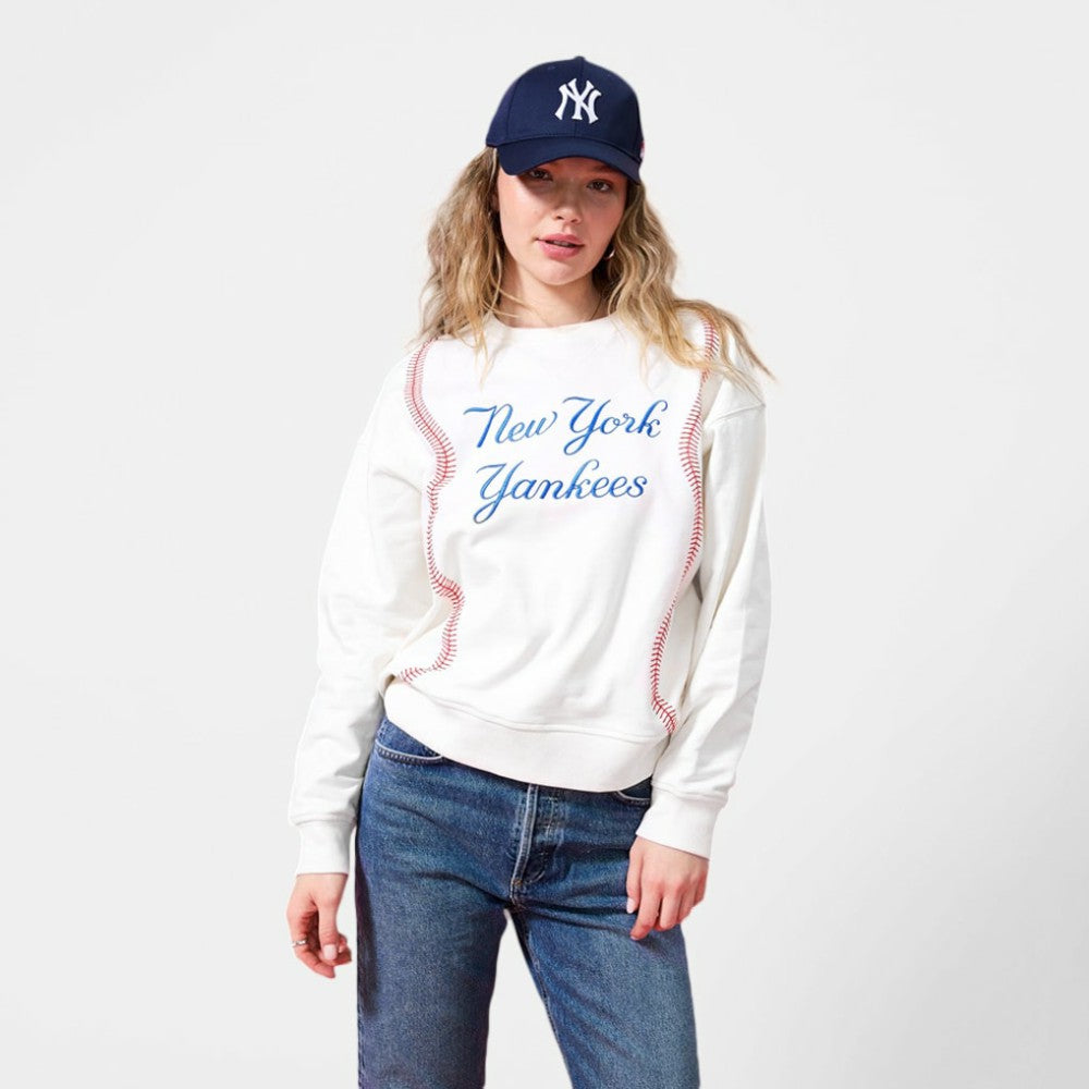 New York Yankees Terez Women's Baseball Stitch Pullover Sweatshirt - Cream - MLB on Sale