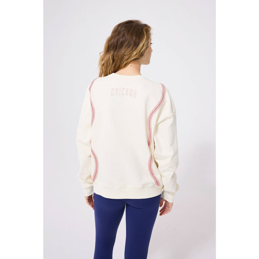 Chicago Cubs Terez Women's Baseball Stitch Pullover Sweatshirt - Cream - MLB Sale
