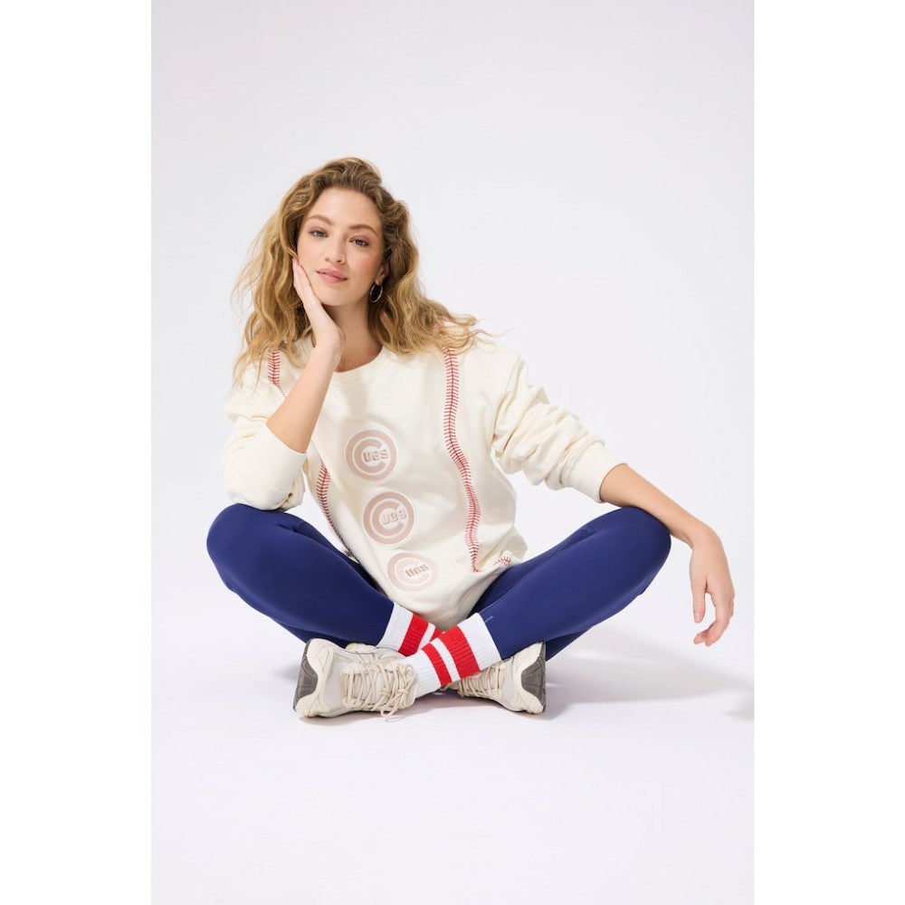 Chicago Cubs Terez Women's Baseball Stitch Pullover Sweatshirt - Cream - MLB Sale