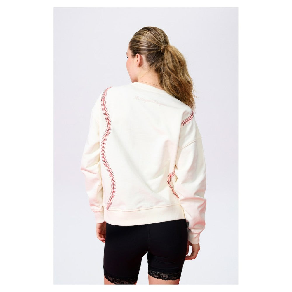 Los Angeles Dodgers Terez Women's Baseball Stitch Pullover Sweatshirt - Cream - MLB Discount