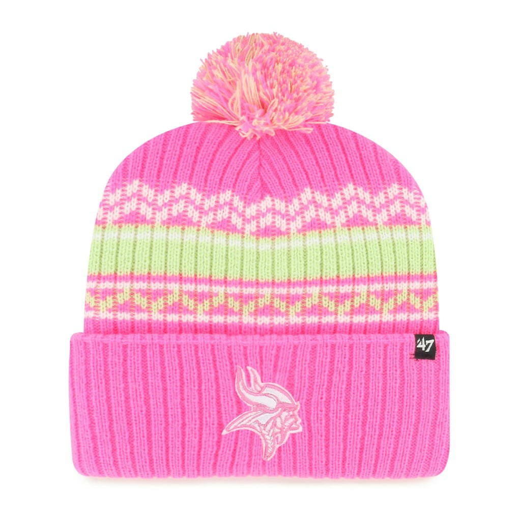 47 brand Minnesota Vikings '47 Girls Youth Polar Vortex Cuffed Knit Hat with Pom Pink