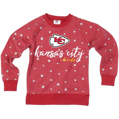 Kansas City Chiefs Wes & Willy Girls Youth Shimmer Star Reverse Fleece Pullover Sweatshirt Red