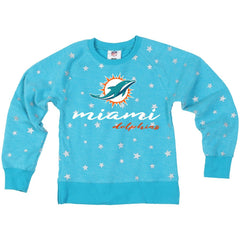 Miami Dolphins Wes & Willy Girls Youth Shimmer Star Reverse Fleece Pullover Sweatshirt Aqua