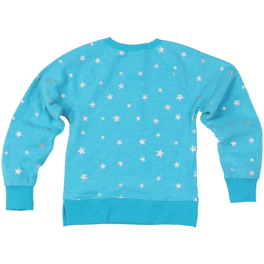 Miami Dolphins Wes & Willy Girls Youth Shimmer Star Reverse Fleece Pullover Sweatshirt Aqua