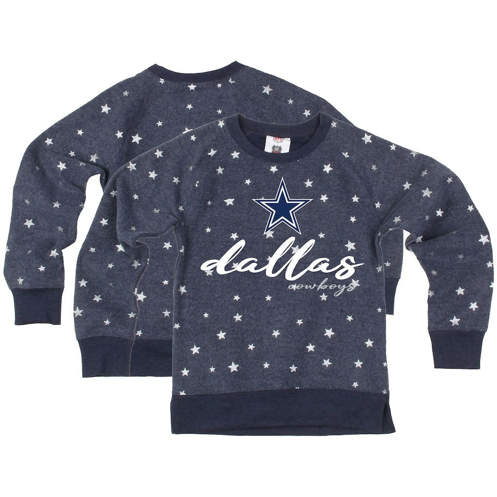 Dallas Cowboys Wes & Willy Girls Youth Shimmer Star Reverse Fleece Pullover Sweatshirt Navy
