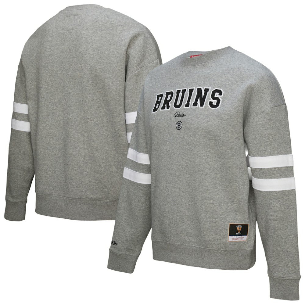Boston Bruins Mitchell & Ness Women's Logo Lightweight Pullover Sweatshirt - Heather Gray - NHL 202679016