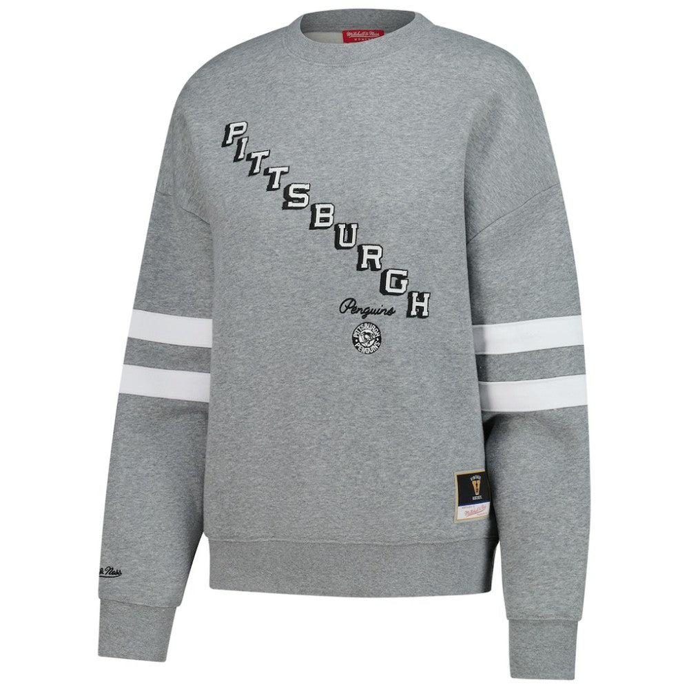 Pittsburgh Penguins Mitchell & Ness Women's Logo Lightweight Pullover Sweatshirt - Heather Gray - NHL 202679018