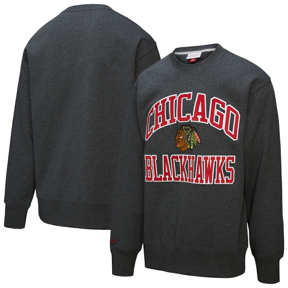 Chicago Blackhawks Mitchell & Ness Playoff Win Fleece Pullover Sweatshirt - Heather Charcoal - NHL 202679019