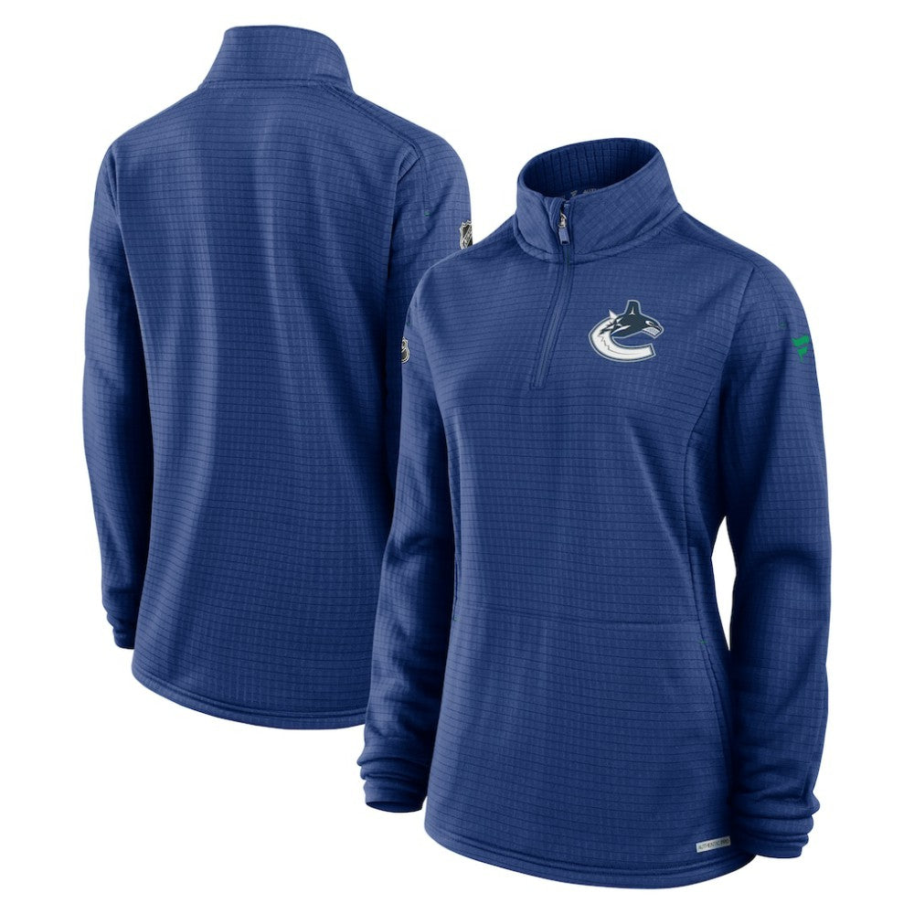 Vancouver Canucks Fanatics Women's Authentic Pro Rink Quarter-Zip Pullover  - Blue - NHL 202679675