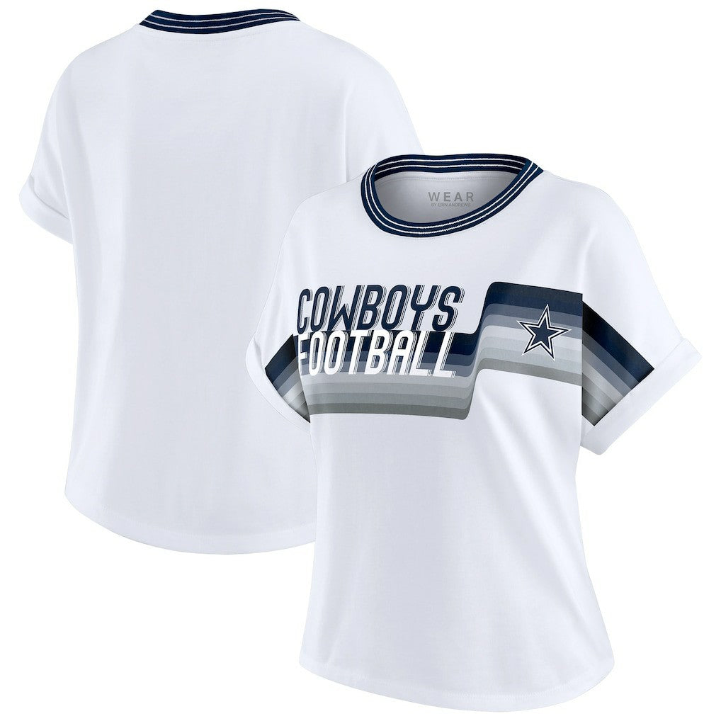 Dallas Cowboys WEAR by Erin Andrews Women's Cropped Center Stripe Dolman T-Shirt White