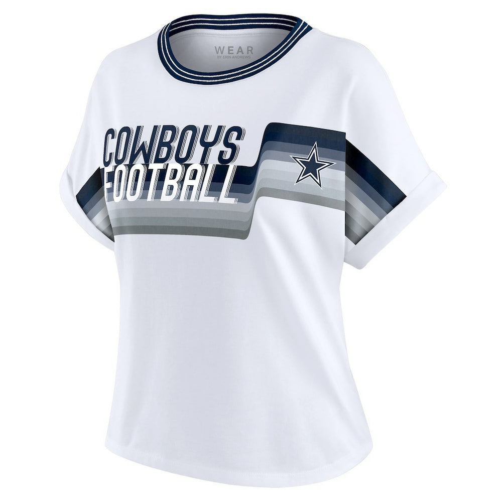 Dallas Cowboys WEAR by Erin Andrews Women's Cropped Center Stripe Dolman T-Shirt White