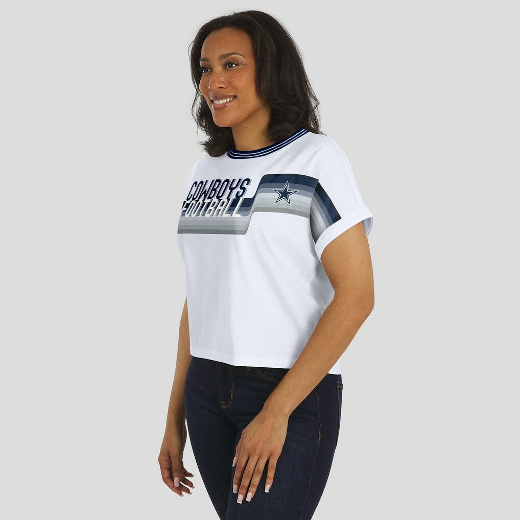 Dallas Cowboys WEAR by Erin Andrews Women's Cropped Center Stripe Dolman T-Shirt White
