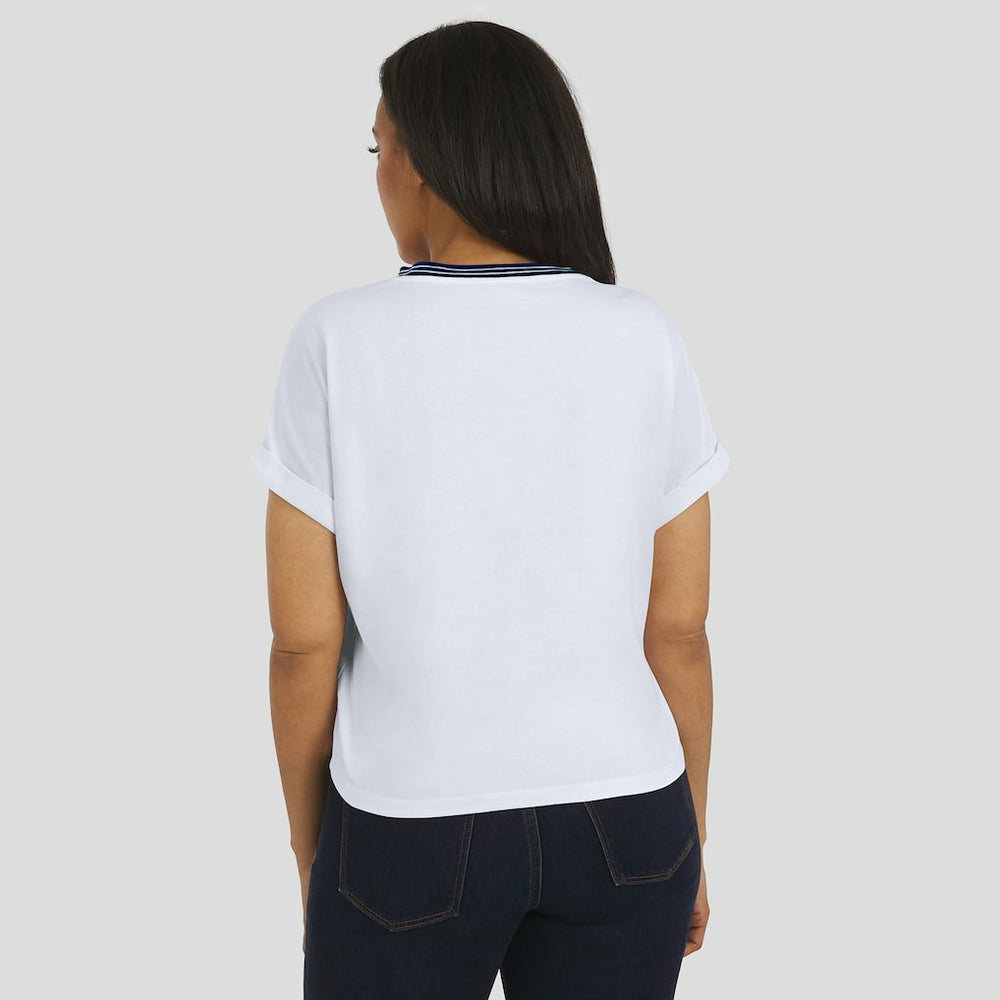 Dallas Cowboys WEAR by Erin Andrews Women's Cropped Center Stripe Dolman T-Shirt White