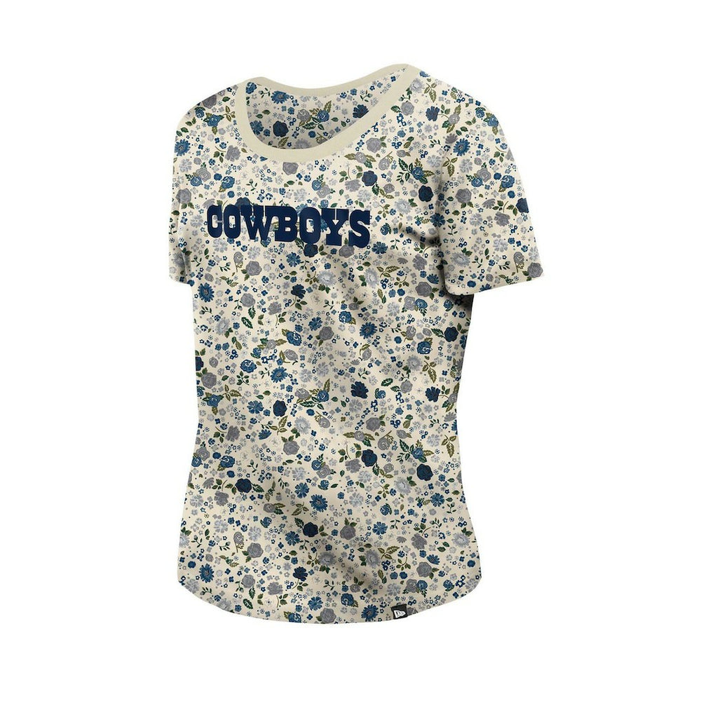 Dallas Cowboys New Era Women's Glam Game Floral Scoop Neck T-Shirt Cream