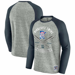 Minnesota Twins Darius Rucker Collection by Fanatics Raw Edge Raglan Long Sleeve Baseball T-Shirt - Heather Gray - Fanatics on Sale
