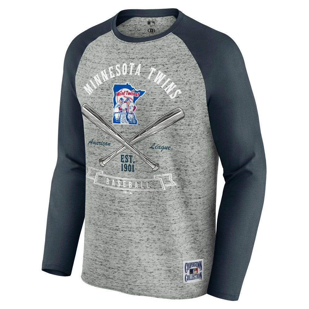 Minnesota Twins Darius Rucker Collection by Fanatics Raw Edge Raglan Long Sleeve Baseball T-Shirt - Heather Gray - Fanatics on Sale