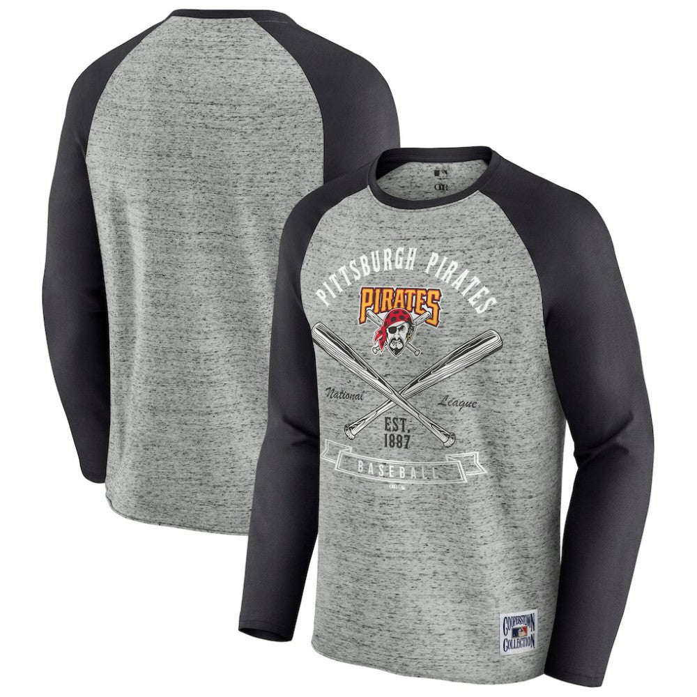 Pittsburgh Pirates Darius Rucker Collection by Fanatics Raw Edge Raglan Long Sleeve Baseball T-Shirt - Heather Gray - Fanatics Sale