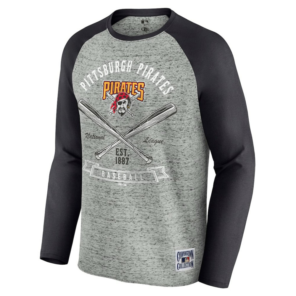 Pittsburgh Pirates Darius Rucker Collection by Fanatics Raw Edge Raglan Long Sleeve Baseball T-Shirt - Heather Gray - Fanatics Sale