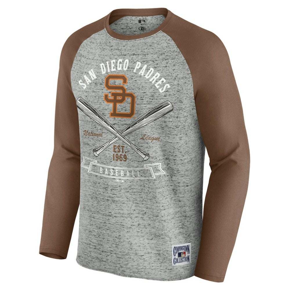 San Diego Padres Darius Rucker Collection by Fanatics Raw Edge Raglan Long Sleeve Baseball T-Shirt - Heather Gray - Fanatics on Sale