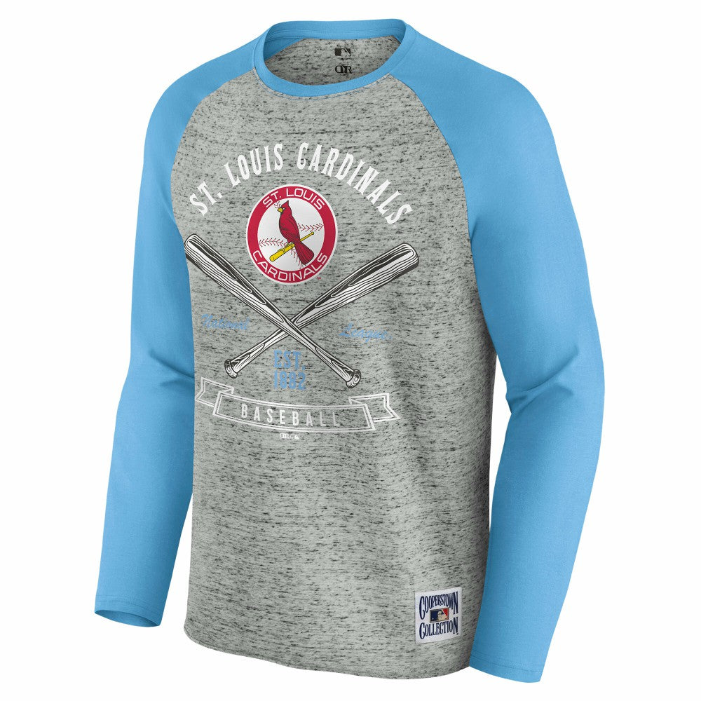 St. Louis Cardinals Darius Rucker Collection by Fanatics Raw Edge Raglan Long Sleeve Baseball T-Shirt - Heather Gray - Fanatics Discount