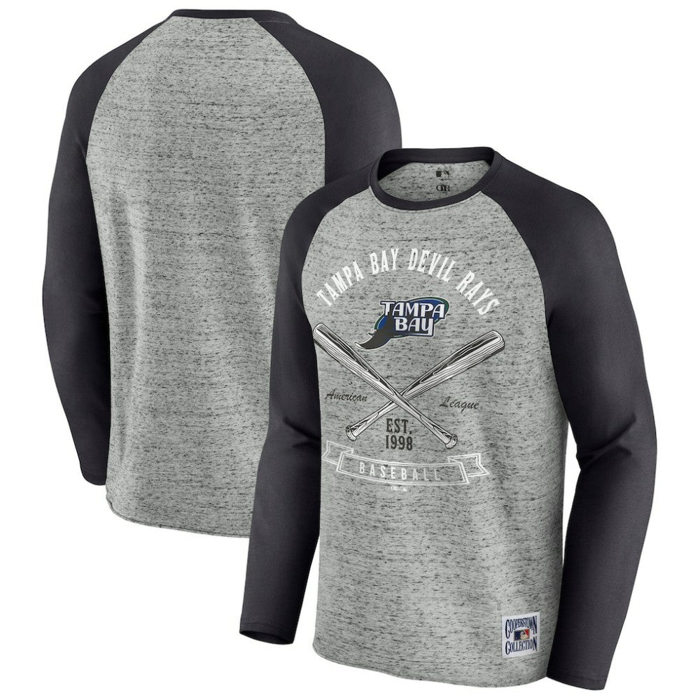 Tampa Bay Rays Darius Rucker Collection by Fanatics Raw Edge Raglan Long Sleeve Baseball T-Shirt - Heather Gray - Fanatics Online