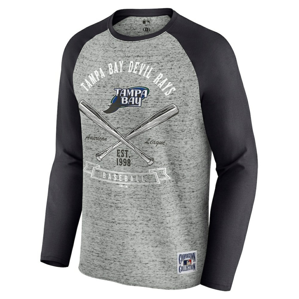 Tampa Bay Rays Darius Rucker Collection by Fanatics Raw Edge Raglan Long Sleeve Baseball T-Shirt - Heather Gray - Fanatics Online