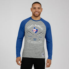 Texas Rangers Darius Rucker Collection by Fanatics Raw Edge Raglan Long Sleeve Baseball T-Shirt - Heather Gray - Fanatics on Sale