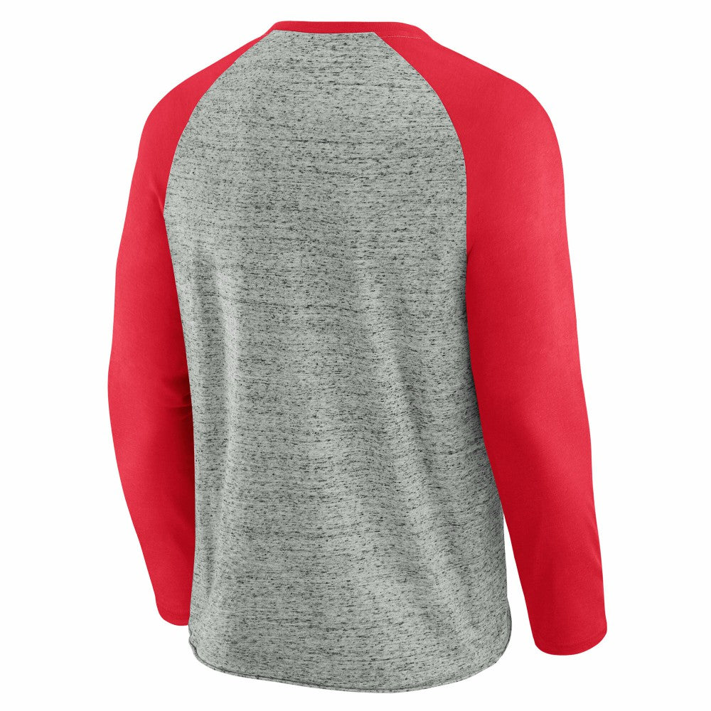 Cincinnati Reds Darius Rucker Collection by Fanatics Raw Edge Raglan Long Sleeve Baseball T-Shirt - Heather Gray - Fanatics Lifestyle