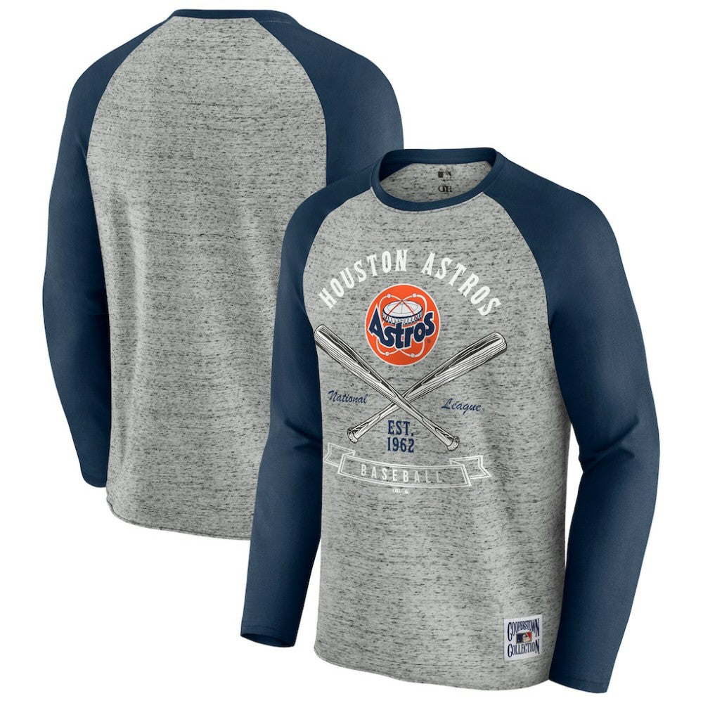 Houston Astros Darius Rucker Collection by Fanatics Raw Edge Raglan Long Sleeve Baseball T-Shirt - Heather Gray - Fanatics Online