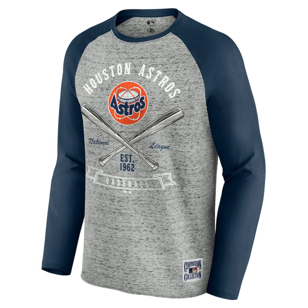 Houston Astros Darius Rucker Collection by Fanatics Raw Edge Raglan Long Sleeve Baseball T-Shirt - Heather Gray - Fanatics Online