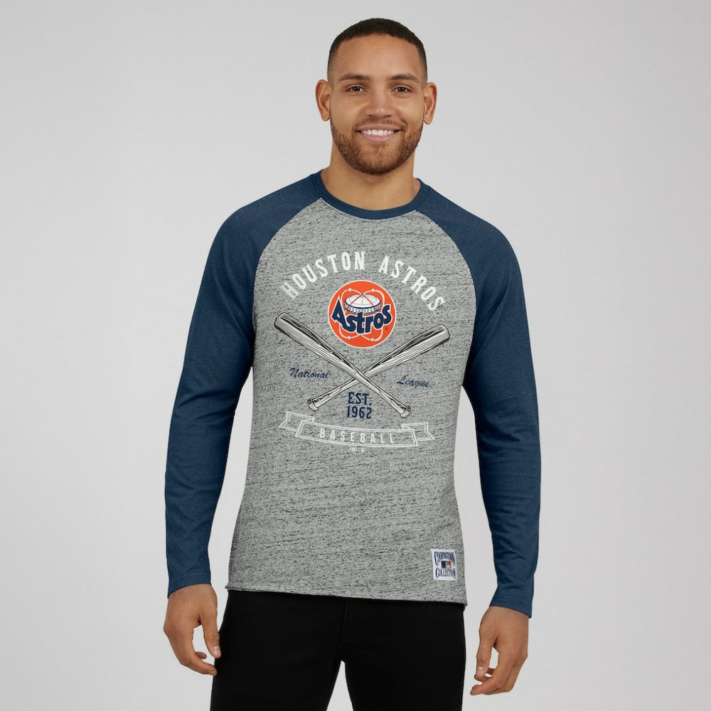 Houston Astros Darius Rucker Collection by Fanatics Raw Edge Raglan Long Sleeve Baseball T-Shirt - Heather Gray - Fanatics Online